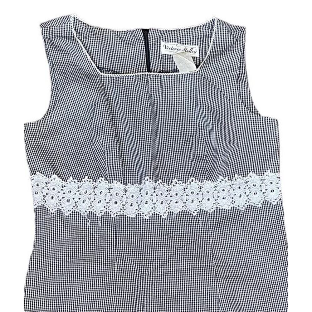 vtg 90s Gingham Dress Sheath Women 6 8 black White Check Crochet Y2k Mini - Picture 4 of 16